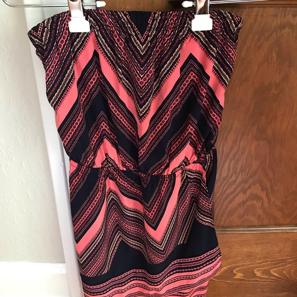 Express pink and navy strapless handkerchief dress